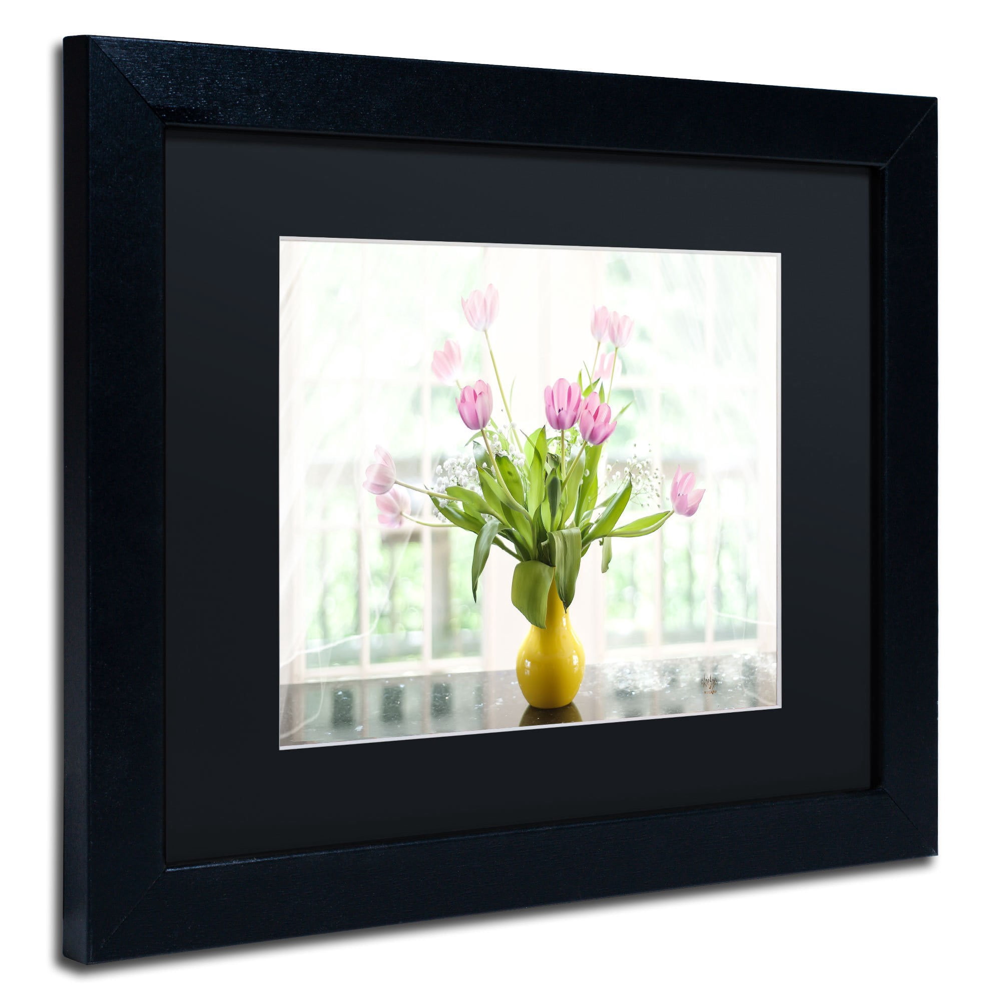 Trademark Fine Art "Pink Tulips in the Window" Canvas Art by Lois Bryan, Black Mat, Black Frame