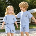 thumbnail image 6 of Akiihool Baby Boy Summer Clothes Toddler Kids Baby Boy Summer Clothes 2T 3T 4T 5T Vehicles Letter Print Short Sleeve Tops Camouflage Shorts Outfits(Sky Blue,12-18 Months), 6 of 7