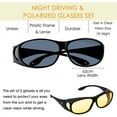 thumbnail image 3 of 2 Packs Unisex HD Day Night Driving UV400 Sunglasses Fit over Glasses Anti Glare, 3 of 5