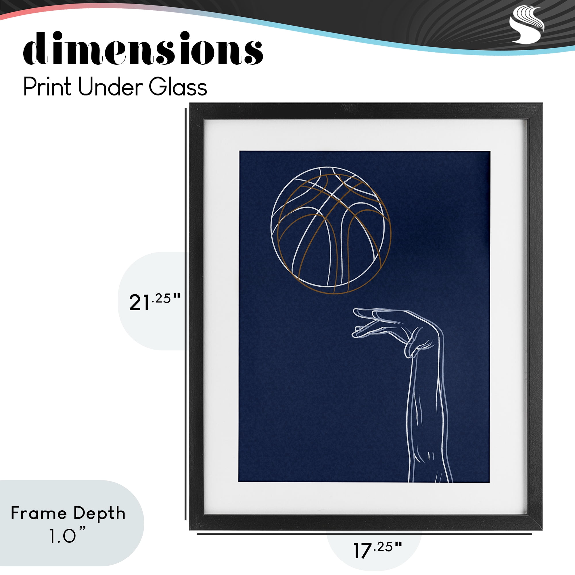 Stupell Industries Basketball Lines Contour Black Framed Print Under Glass, design by Marcus Prime