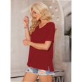 thumbnail image 3 of Women's V Neck T Shirts Casual Rolled Short Sleeve Side Split Summer Tops Loose Fit, 3 of 5
