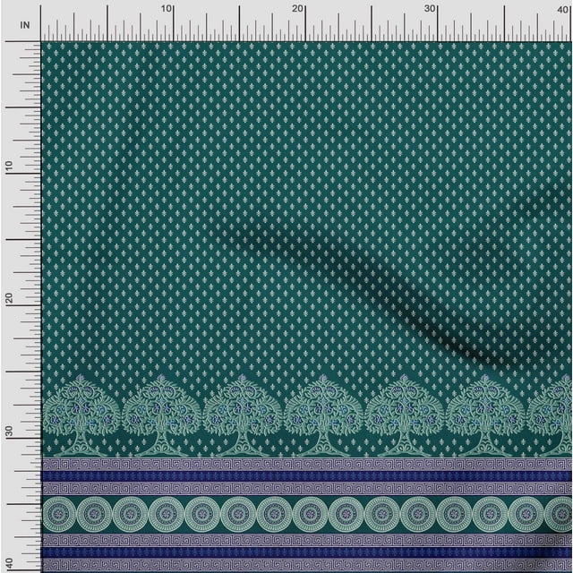 Soimoi Moss Georgette Fabric Damask,Tree & Mandala Panel Print Fabric by The Yard 42 Inch Wide