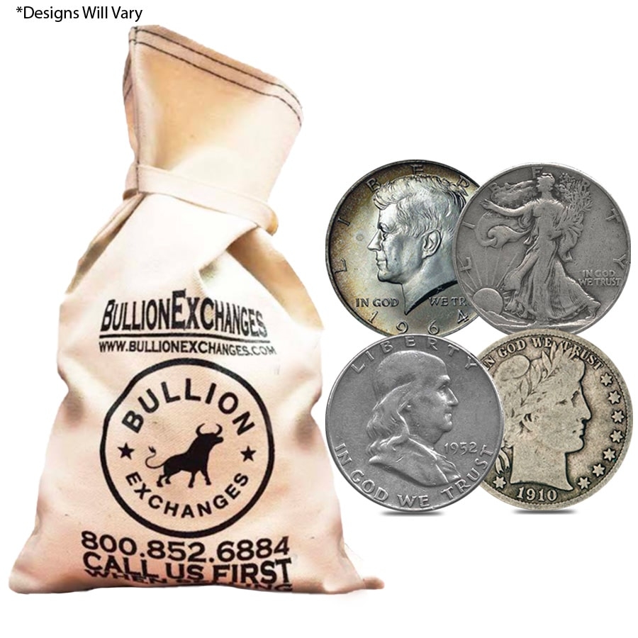 100 Face Value Bag 200 Coins 90 Silver Half Dollars 50c