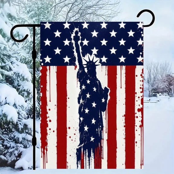 RKSupls Patriotic Linen Double Sided Garden Flag, Independence Day Themed Yard Decor, Liberty Flag Stars Drips Outdoor Banner for Holiday Lawn