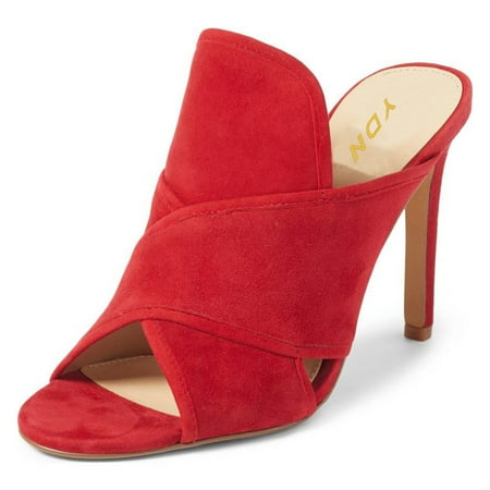 YDN Women Classic Round Open Toe Stiletto Sandals High Heels Backless Mule Pumps Slip On Slide Dress Clogs Shoes Size 5 Red