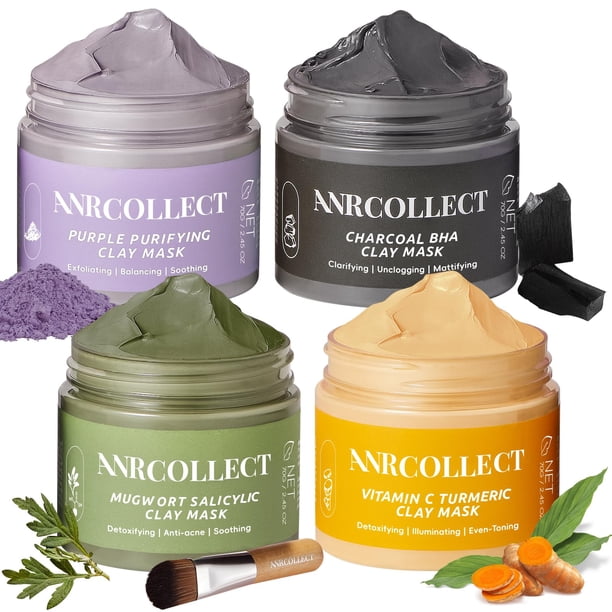 Set de mascarillas faciales ANRCOLLECT 4 mascarillas de arcilla con vitamina C, color carbón