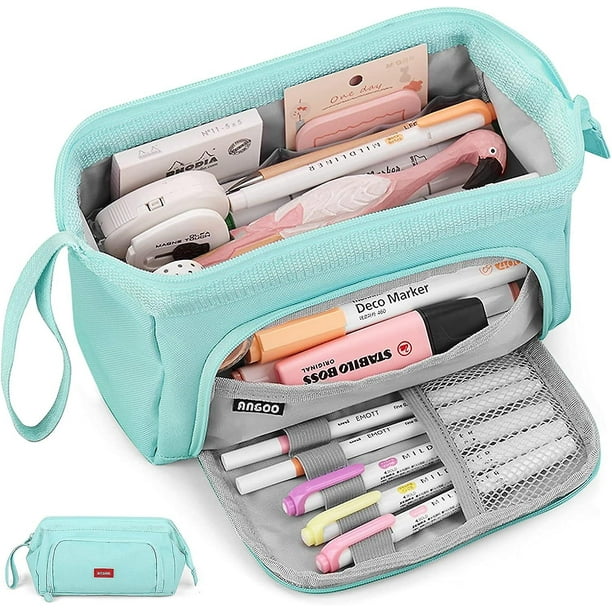 Estuches grandes para lápices para niñas, estuche súper grande para mujeres con cremallera, estuche para bolígrafos, organizador de papelería, escuela duradera, adolescentes, niños, azul