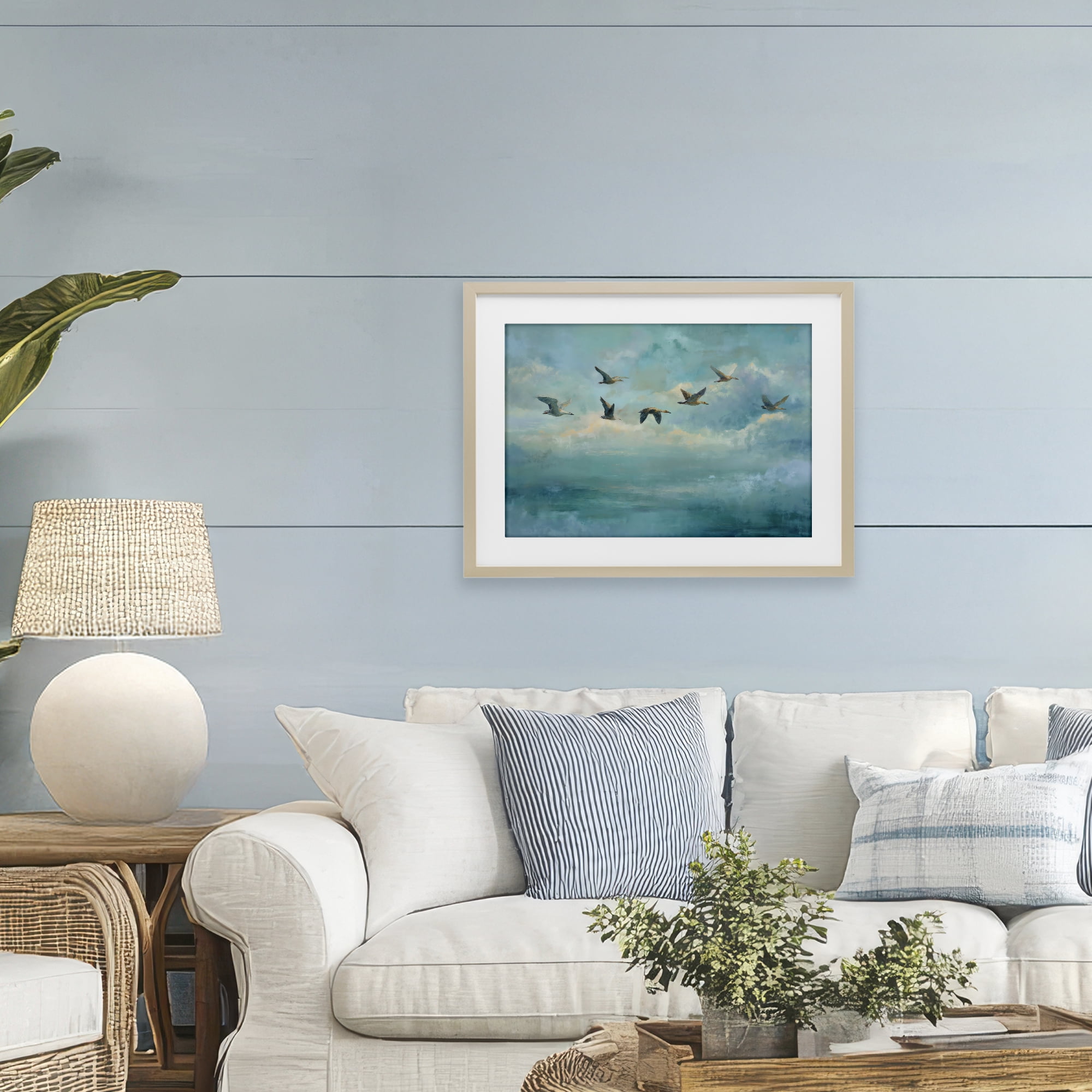 Stupell Industries Blue Skies Geese Birch Framed Print Under Glass, design by Petal Prints Design