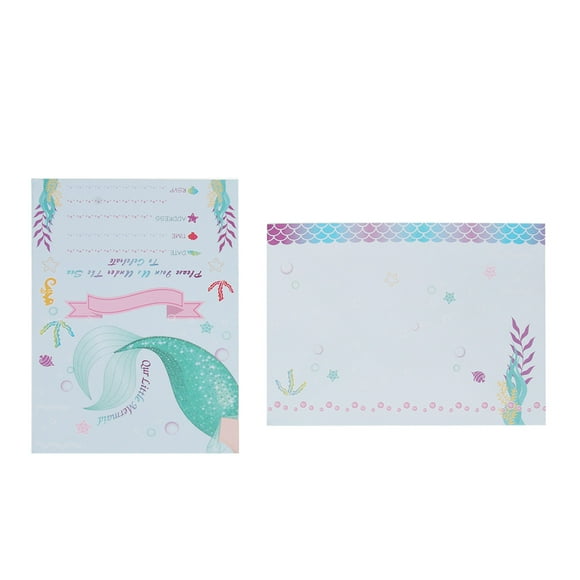 24 Sets Mermaid Birthday Invitation Cartoon Party Supplies with Envelope for Children Party Gathering