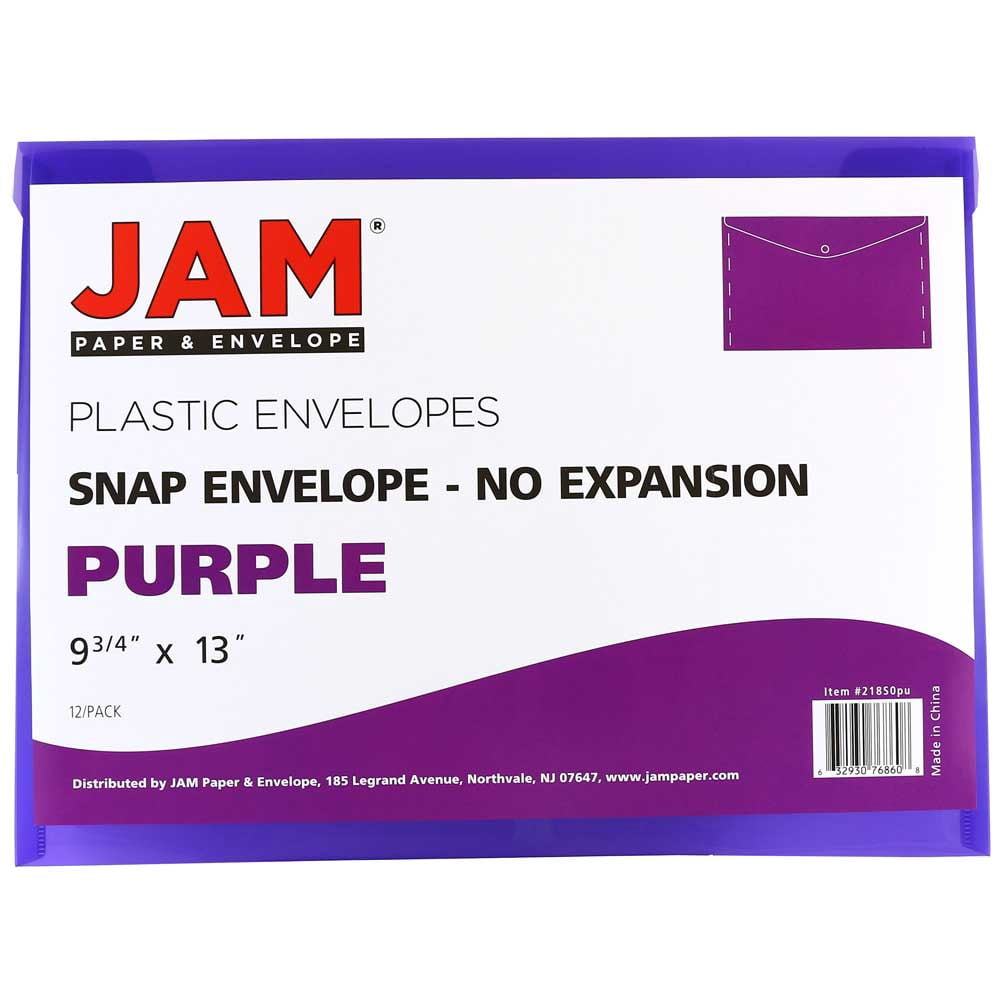 JAM Paper Plastic Envelopes with Snap Closure, Letter Booklet, 9 3/4 x 13, Purple, 3/Pack