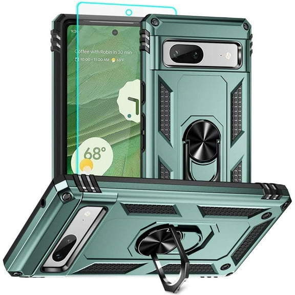 for Pixel 7a Case, Google Pixel 7A Phone Case with HD Screen Protector, [Military Grade 16ft. Drop Tested] Ring Shockproof Protective Phone Case for Google Pixel 7a,Dark Green