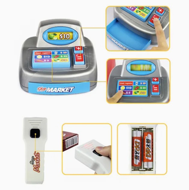 Mundo Toys Supermarket Play Set with Cash Register and Cart, 24 Pieces, Ages 3 and up