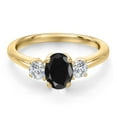 thumbnail image 3 of Gem Stone King 10K Yellow Gold Black Sapphire and Lab Grown Diamond Engagement Ring for Women | 1.44 Cttw | Oval 7X5MM | Gemstone September Birthstone | Size 7, 3 of 6