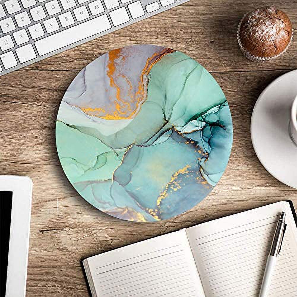 Round Mouse Pad, Marble Mouse Pad, Modern Teal Design Gaming Mouse Mat, Non-Slip Rubber Base Portable Mousepad, Circular Waterproof Mouse Pad, Small Size for Office Home Travel 7.9 x 0.12 Inch - image 2 of 7