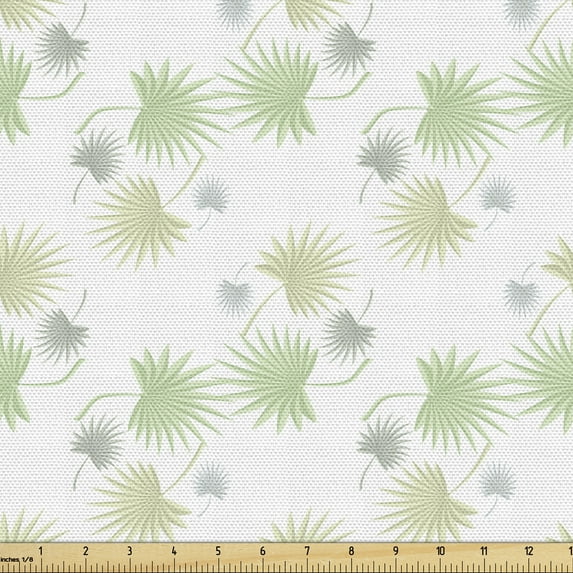 Botanical Fabric by the Yard, Pastel Exotic Repetition of Tropic Leaves, Decorative Upholstery Fabric for Sofas and Home Accents, Green Green by Ambesonne