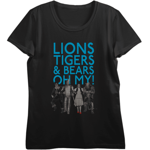 Wizard Of Oz Lions Tigers & Bears Oh My
 Women's Black Crew Neck Short Sleeve Crop Tee-Medium