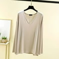 thumbnail image 2 of Besolor V Neck Pajama Tops for Women Long Sleeve Lightweight Comfy Sleep Shirts Oversized Sleepwear Lounge Tops Fall Outfits, 2 of 3