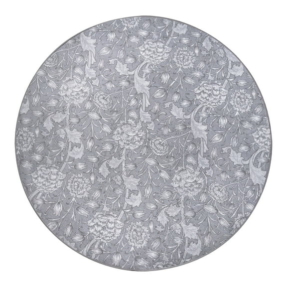 My Magic Carpet 6' Round Machine Washable Non-Slip Stain-Resistant Area Rug - Kalini Floral Grey