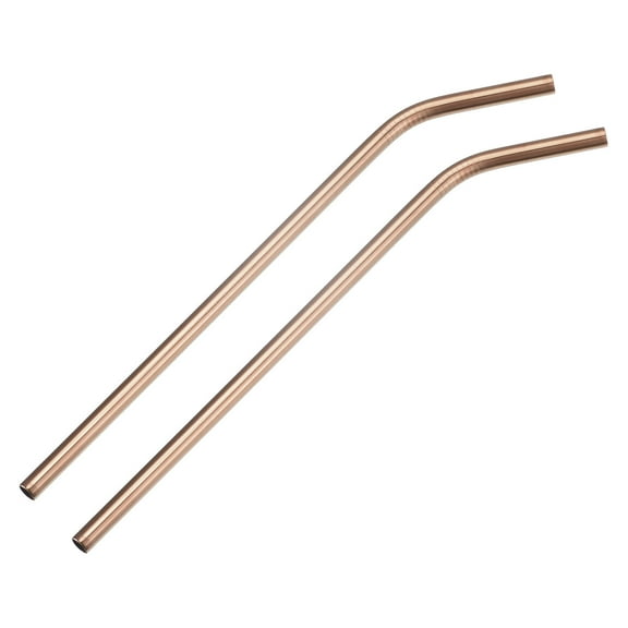 Unique Bargains Reusable Metal Straws 2Pcs, Bent Drinking Straw 10.5' x 0.3' Long for Milk Shake Beverage Juice Rose Gold