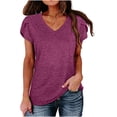 thumbnail image 2 of Hauts pour Femmes Unis Aguichant Col en V Basique Été Pétale Manches Courtes T-shirts Décontractés, 2 of 7