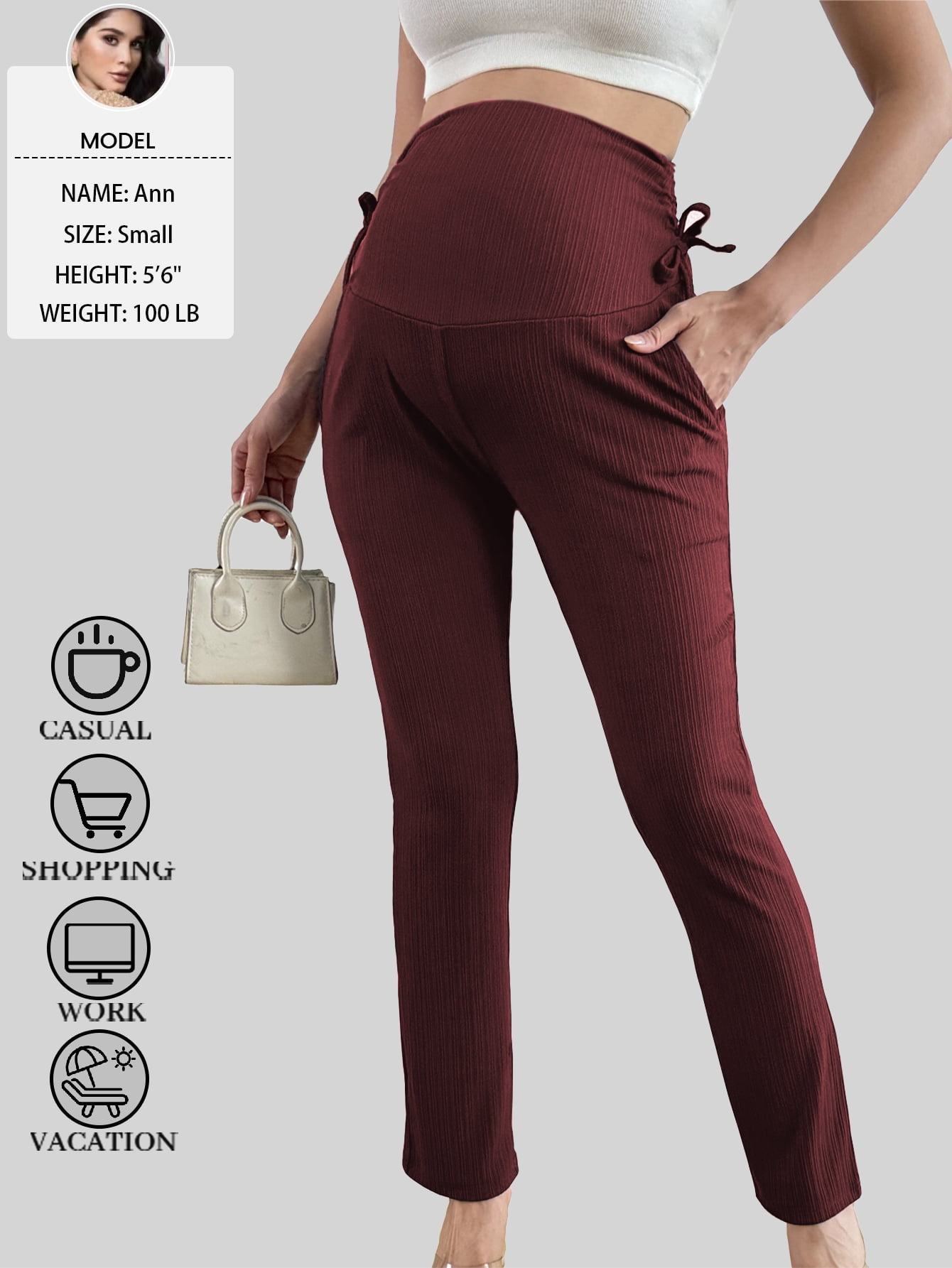 Bearsland Women's Plus Size Maternity Pants Drawstring Maternity Leggings Over The Belly Stretchy Straight Pregnancy Pants with Pockets 2-Pack