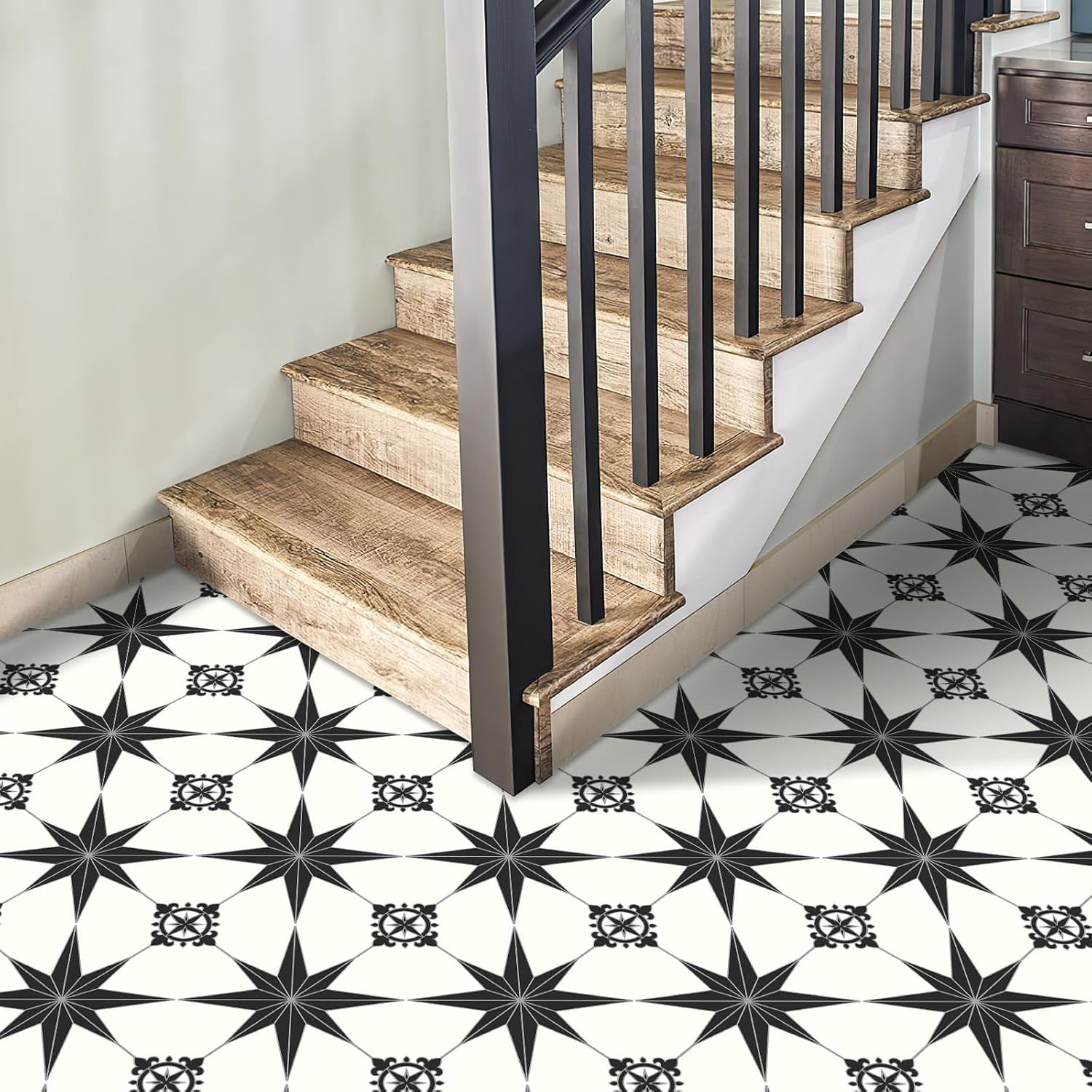 MORCART 7.87" x 7.87" Peel and Stick Floor Tile, 20 PCS Self-Adhesive DIY Vinyl Flooring for Renters, Removable and Waterproof Tile Sticker for Bathroom, Kitchen, Staircase (Black Stellar)