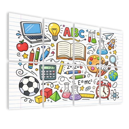 Classroom 8 Pack Art Acoustic Panels Sound Absorbing Science Learning School Supplies Books Mathematical Equations Soundproof Wall Panels Self Adhesive for Nursery Kids Game Room 48 x32