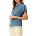 thumbnail image 4 of INSPIRE CHIC Women's Ruffled Neck Casual Short Sleeve Keyhole Back Blouse M Blue Gray, 4 of 5