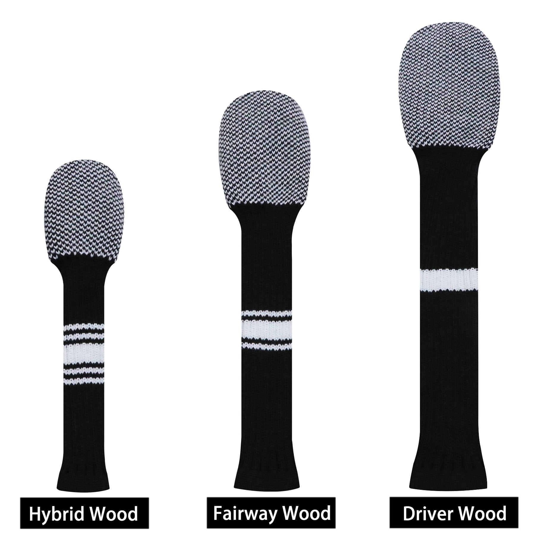 LeFeng 3Pcs Golf Club Covers, Knitted Golf Club Covers for 460cc Driver Fairway Woods and Hybrid Without Pom Pom