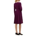 thumbnail image 3 of Women's Pleated Dress A Line Tie Waist Business Casual Long Sleeve Dresses 2XL Purple, 3 of 5