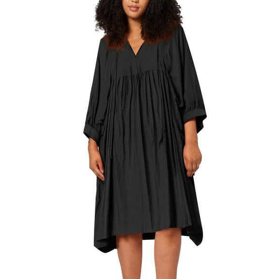 Dpytoraw Women's Casual Tie Front 3/4 Sleeve Flowy Loose Solid Vacation Mini Dress Women’s Plus Size Maxi Dresses