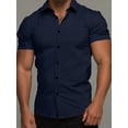 thumbnail image 5 of Men'S Muscle Fit Button Down Shirts Summer Casual Short Sleeve High Stretch Wrinkle-Free Shirt Navy Blue M, 5 of 10