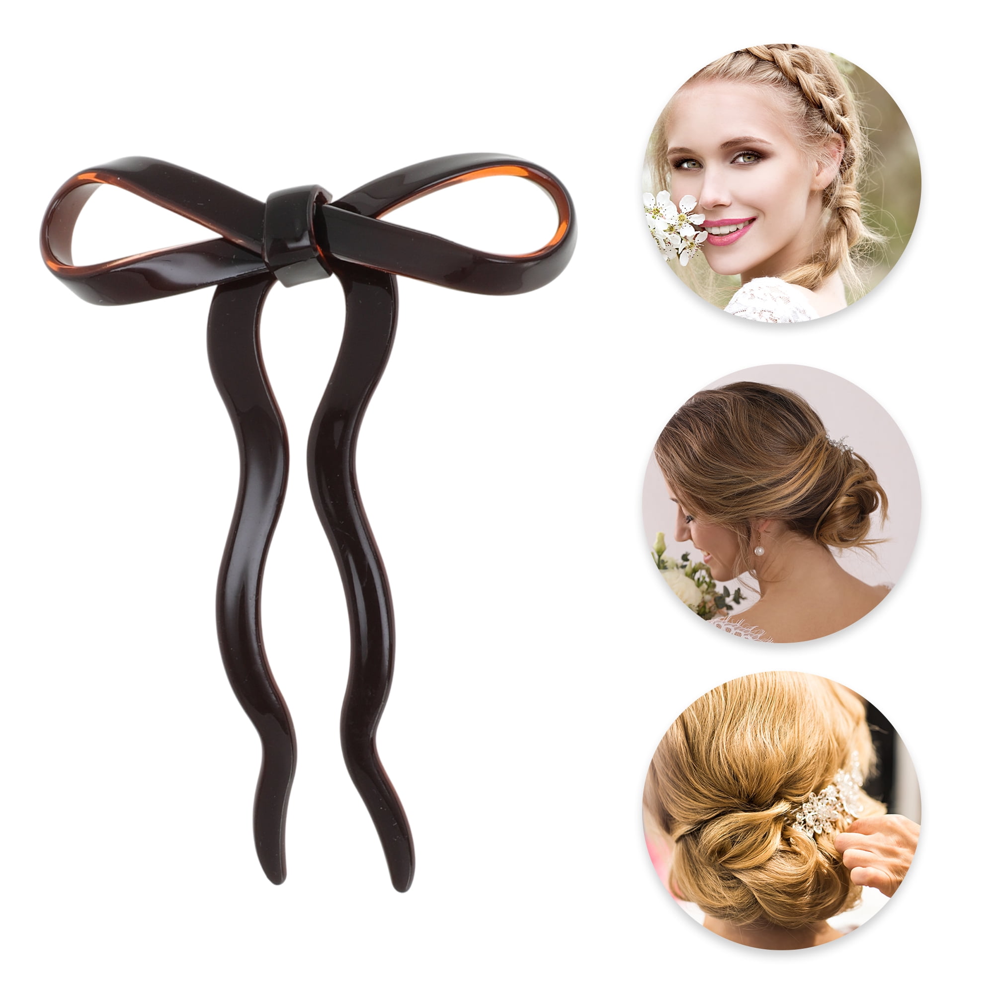 Unique Bargains Bow Wave Chignon Pin for Women 1 Pc Reddish Brown