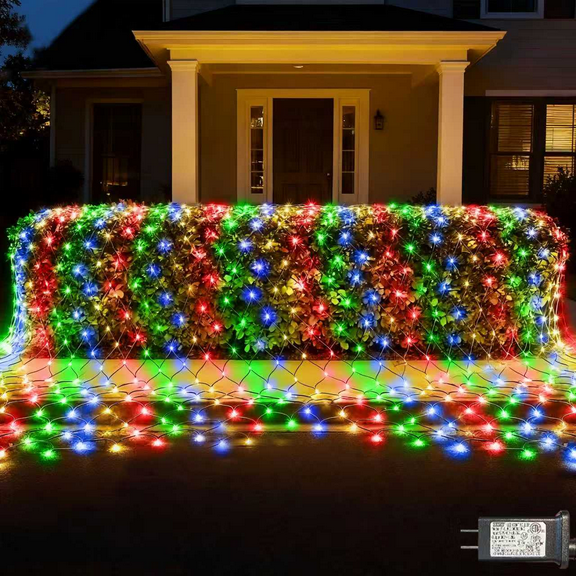Pooqla Net Lights, 300LED 14.8x4.9ft Christmas Outdoor Mesh Lights 8 Modes Green Wire, Connectable Waterproof Decorative Light for Bushes Tree Garden ,Multicolor