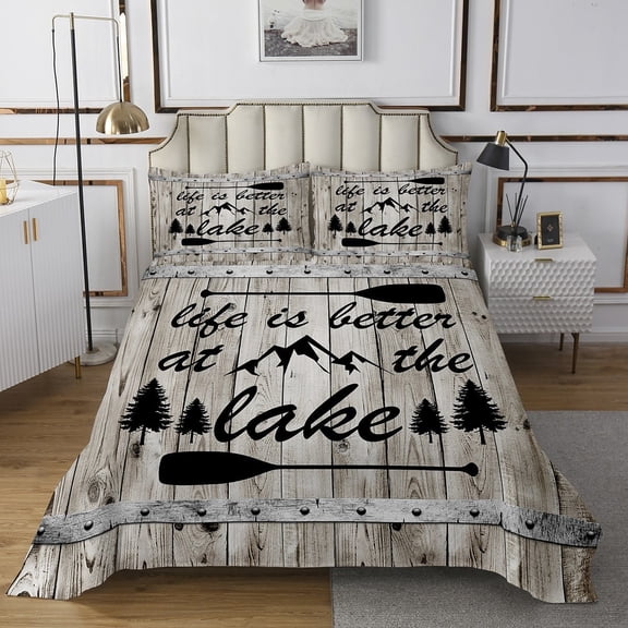 Erosebridal Lake House Quilt Sets for Queen Size Bed,Vintage Paddle Bed Set,Cabin Room Decrative,Lightweight,3-Piece