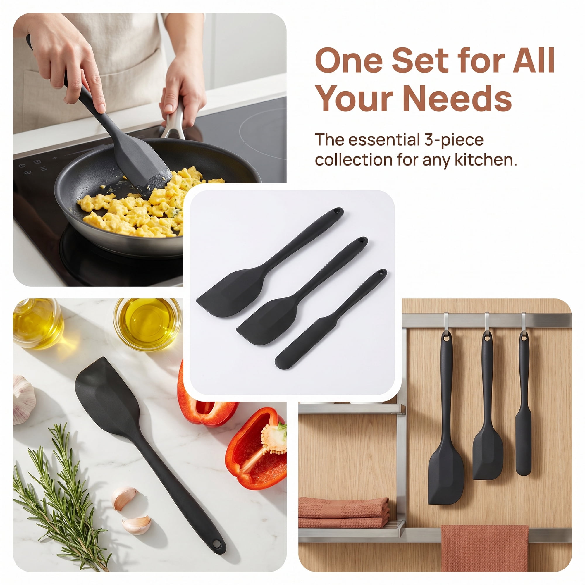 Unique Bargains 3Pcs Heat-Resistant Cooking Utensils Kitchen Spatula Set Black