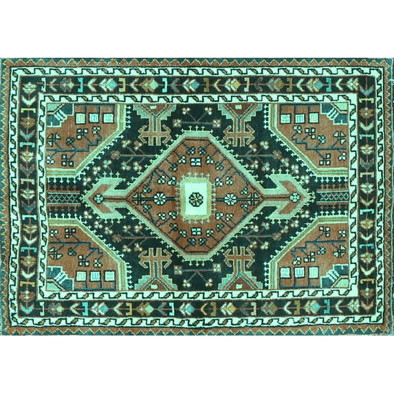 Ahgly Company Indoor Rectangle Medallion Turquoise Blue Traditional Area Rugs, 2' x 4'