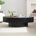 thumbnail image 3 of 43.7" Oval Coffee Table, Modern Handcraft Drum Coffee Table with Solid Wood Pedestal, Wood Small Coffee Table  for Living Room Apartment, Matt Black, 3 of 8