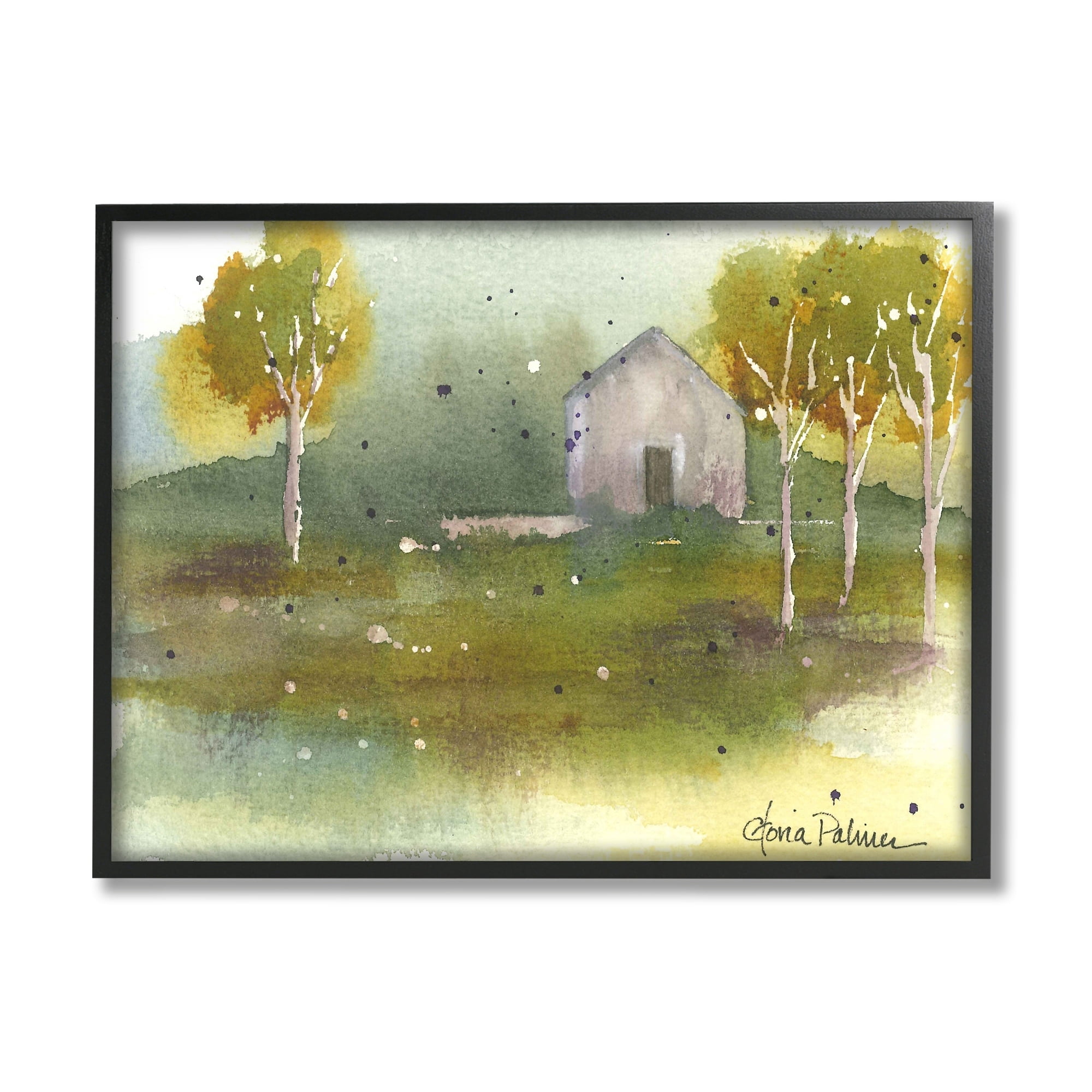 Stupell Industries Countryside Cottage Painting Landscape Painting Gray Framed Art Print Wall Art