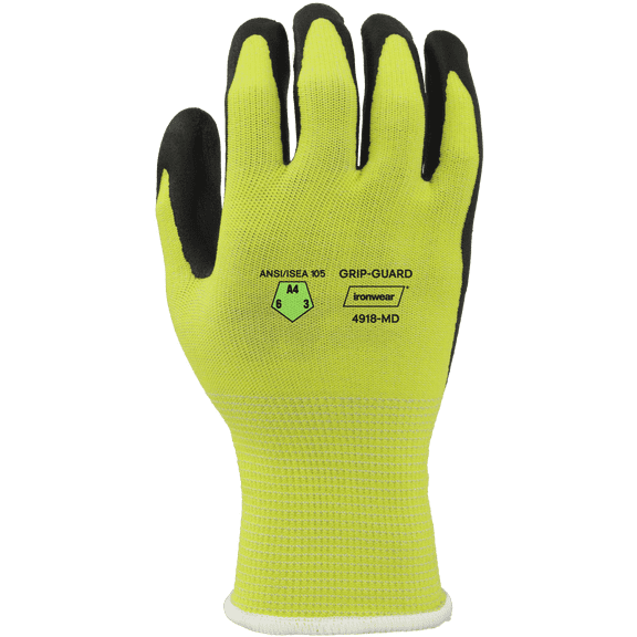 Hi Vis HPPE Foam Nitrile Palm Coated A4 Cut Resistant Gloves (Small)