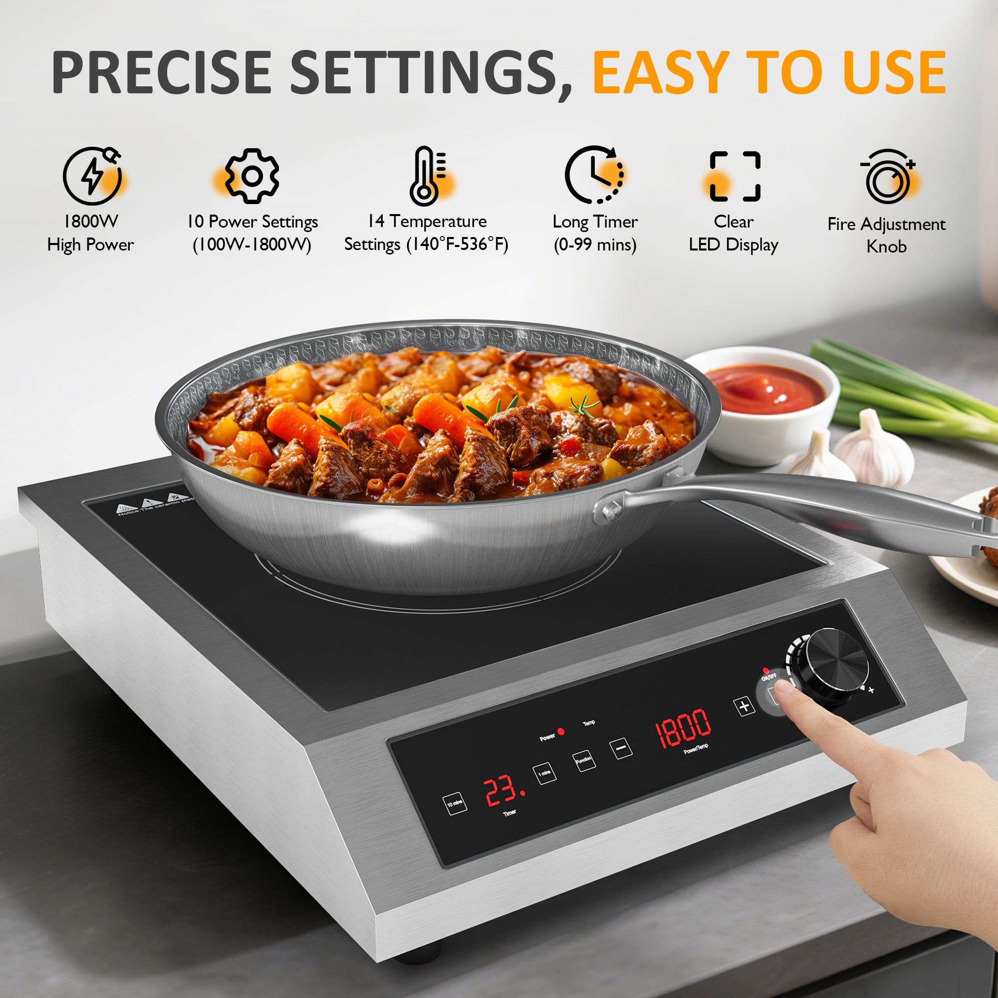 Sunvivi 1800W Portable Induction Cooktop, Commercial-Grade Electric Countertop Burner with Timer, Induction Hot Plate with LED Screen, 10 Power(100W-1800W), 14 Temp Setting(140°F-536°F),Black