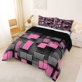 thumbnail image 3 of Manfei 3D Geometric Cubes Full Size Comforter Sets, Pink Gray Checkered Bedding Comforter Set, Black Reversible 3-Piece, 1 Comforter and 2 Pillowcases, 3 of 6