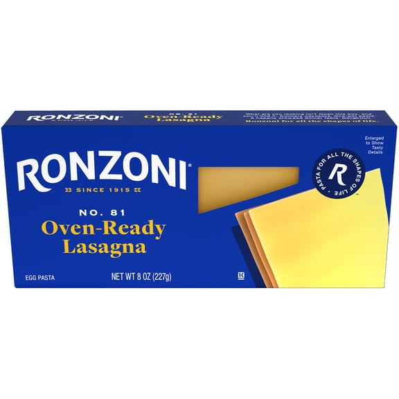 Ronzoni Oven Ready Lasagna, 8 oz, No-Boil Pasta for Baking, (Shelf Stable)