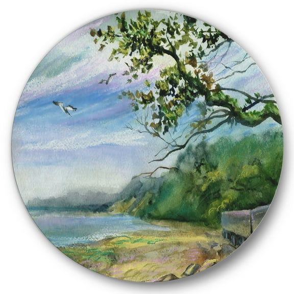 Designart 'Green Coast of The Baltic Sea' Nautical & Coastal Circle Metal Wall Art 36x36 - Disc of 36