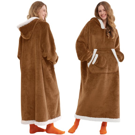 Joyfy SWearable Blanket Hoodie for Women Men Gifts for Women Mom Wife Sherpa Fleece Long Hooded Blanket Sweatshirt Cozy Sherpa Wearable Throw with Pocket & Sleeves for Adult(Caramel, Regular)
