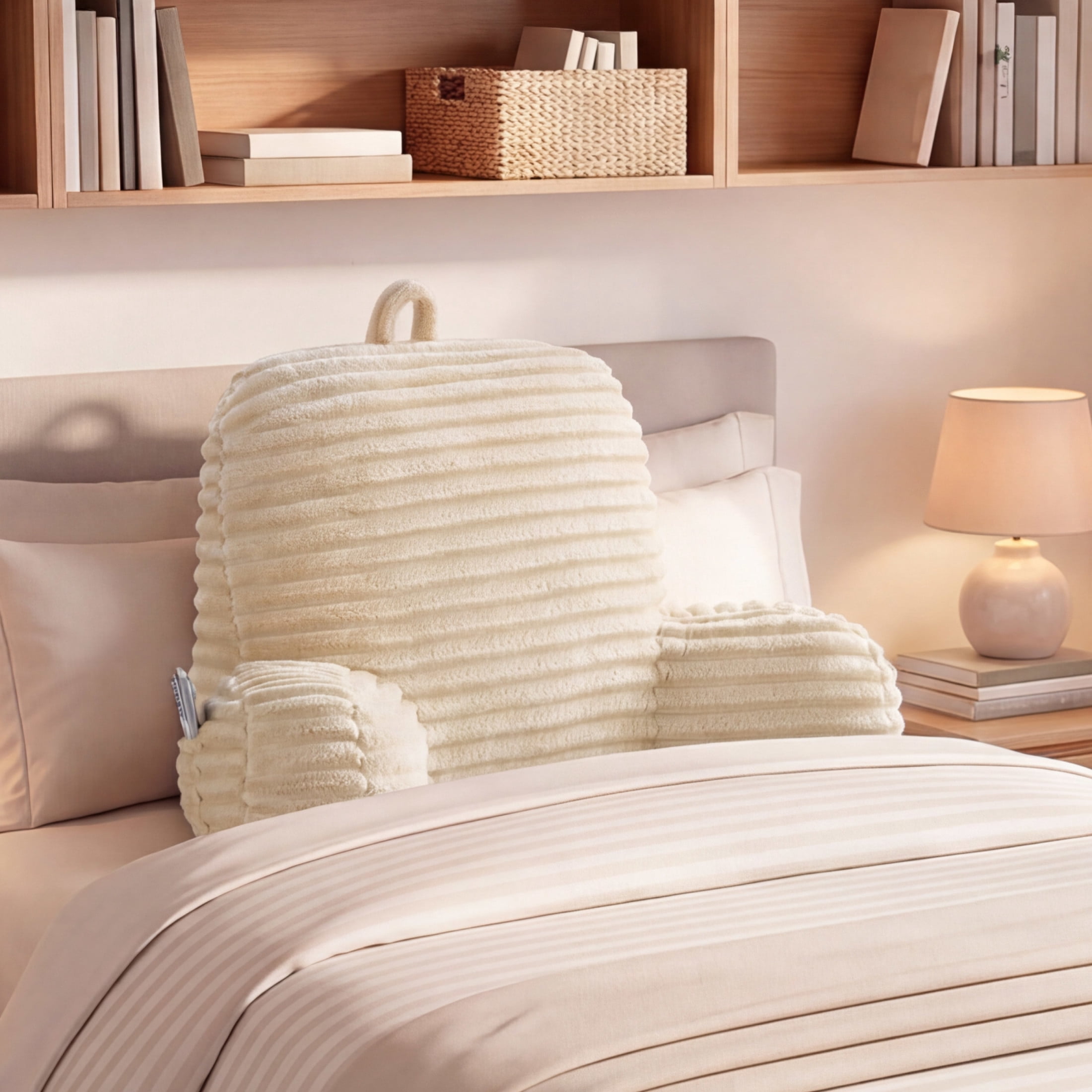 The Sheet Lab Ribbed Plush Backrest Pillow, Beige, 29" x 24.5" x 10.5"