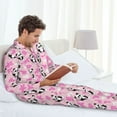 thumbnail image 5 of KLL Funny Panda Draws A Heart Sleepwear Mens Flannel Pajamas,Long Cotton Pj Set, 5 of 7