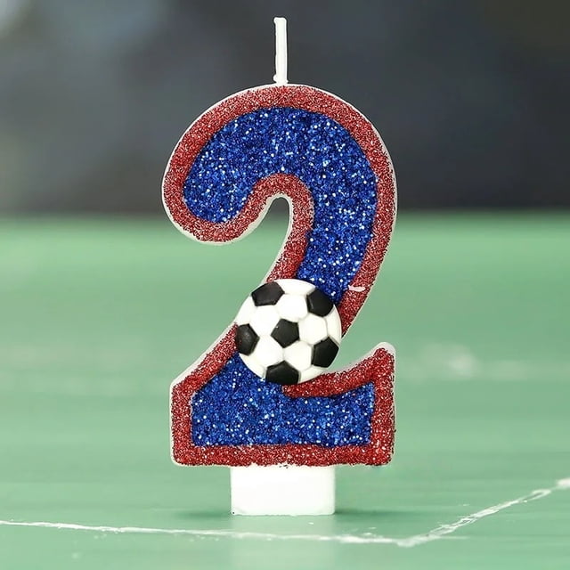 Blue Number Candles Red Edge Football Design Creative Digital Birthday Cake Decoration