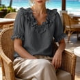 thumbnail image 7 of cocolona Summer Puff Sleeve Tops for Women Ruffle V Neck Loose Shirts Dressy Casual Solid Color Blouses, 7 of 7