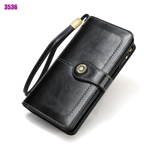 Cartera larga para mujer, cartera de mano de cuero genuino encerado, monedero, tarjetero, organizador, monedero para mujer oso de fresa Electrónica